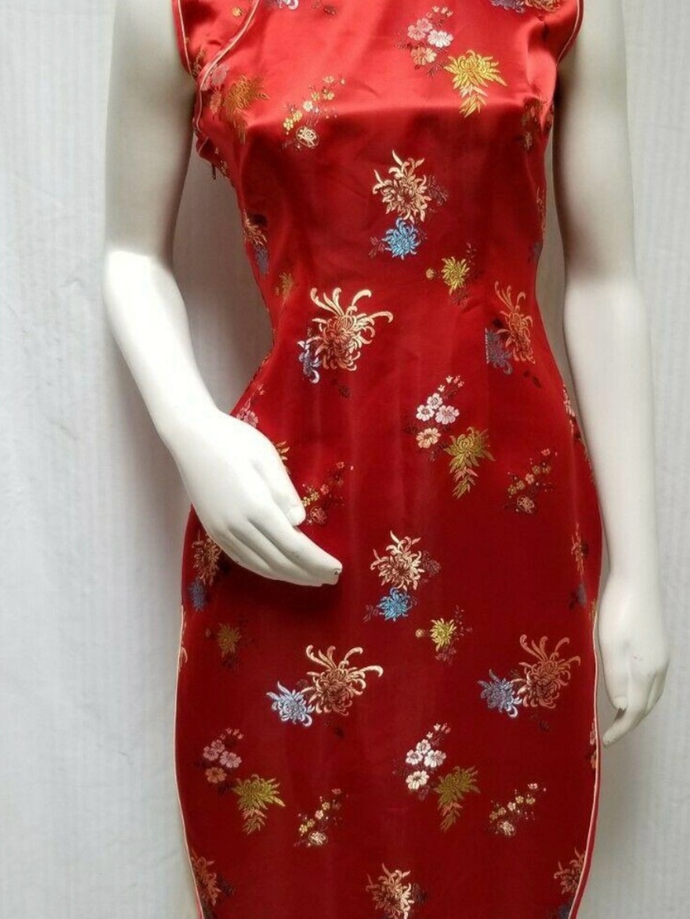 Vintage 60's Solz Squirrel XS/S Floral Asymmetrical Cheongsam Qipao sheath Dress - Picture 4 of 12